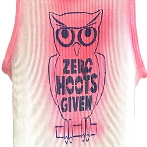 Zero Hoots Given - Owl distressed ribbed graffiti soft tank top S